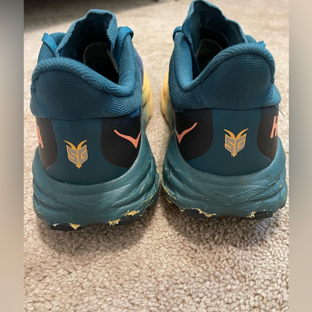 Hoka One One speedboat 5 Gore Tex Spike Blue and Yellow Running Shoes Womens 9 - Picture 3 of 7